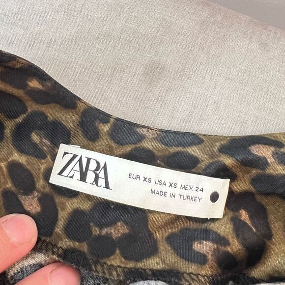 Zara green and black leopard print satin midi slip dress size XS - Picture 8 of 11